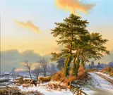 Sunsetting on the Evergreens by Daniel van der Putten, Oil on panel, sold Dec 2018