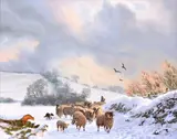 Snow Drifting in Hopcrafts Fields by Daniel van der Putten, Oil on board, sold Dec 2018