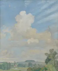 Landscape with clouds by Maxwell Armfield, Oil on board, sold Dec 2018