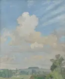 Landscape with clouds by Maxwell Armfield, Oil on board, sold Dec 2018