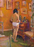 Natalie Dressing Oil on canvas Signed lower left 56 x 40.5cm (22 x 15¾ in.) λ Indicates that this lot may be subject to Droit de Suite royalty charges by Hugo Grenville, Oil on canvas, sold Dec 2018