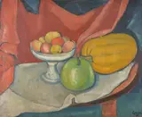 Still life of a bowl of fruit and gourds by Celso Lagar Arroyo, Oil on canvas, sold Dec 2018