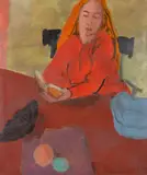 Girl and still life with African mask by Desmond Harmsworth, Oil on canvas, offered Dec 2018