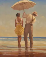 On the beach Oil on canvas Signed lower left 61 x 50.5cm (24 x 19¾ in.) Provenance: Private Collection Jack Vettriano is a self-taught painter by Jack Vettriano, Oil on canvas, sold Dec 2018