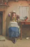 Lady seated Watercolour Signed and dated 1884 lower left 43 x 28.5cm (16¾ x 11 in.) by Carlton Alfred Smith, 1884, Watercolour, offered Dec 2018