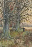 Woman walking on a country path Watercolour Signed lower left 55.5 x 39cm (21¾ x 15¼ in.) by Henry Monteith Telfer, Watercolour, offered Dec 2018