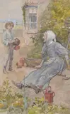 David & His Great Aunt Watercolour by William Rainey, Watercolour, ink and pencil, offered Dec 2018