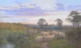Sheep at dusk Watercolour heightened with white Signed and dated 63 lower right 27.5 x 47.5cm (10¾ x 18½ in.) by George Shalders, Watercolour heightened with white, offered Dec 2018