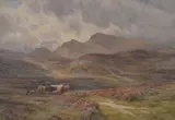 Highland landscape with cattle by stream Watercolour Signed and dated 1887 lower right 67 x 101cm (26¼ x 39¾ in.) by Charles James Adams, 1887, Watercolour, offered Dec 2018