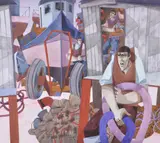Felixstowe Sheds by George Large, 2000, Watercolour and graphite, sold Dec 2018