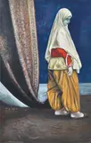 Figure in an interior Watercolour and gouache with white heightening Signed and dated 88 lower left 55 x 35cm (21½ x 13¾ in.) by Ghasem Hajizadeh, Watercolour and gouache with white heightening, offered Dec 2018