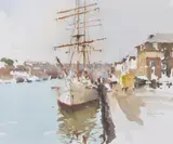 Exeter Docks Watercolour and pencil Signed lower right 35.5 x 44cm (13¾ x 17¼ in.) λ Indicates that this lot may be subject to Droit de Suite royalty charges by John Yardley, Watercolour and pencil, sold Dec 2018