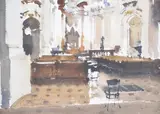 Church Interior, Venice Watercolour and pencil Signed lower left 27.5 x 38cm (10¾ x 14¾ in.) Provenance: The Bourne Gallery, Canterbury, no by John Yardley, Watercolour and pencil, offered Dec 2018