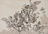 Angels and Putti with a Victor's Crown Pen by Giovanni Domenico Tiepolo, Pen, ink and wash, offered Dec 2018