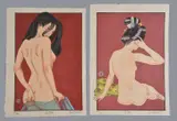 A Woodblock Print Kamisuki (Hair Combing) in inks and colours on paper with embossing, lacquer and gold leaf details by Paul Binnie, Print Kamisuki, sold Nov 2018