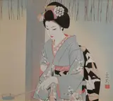 A Woodblock Print Hatsumode in inks and colours on paper by Shimura Tatsumi, Print Hatsumode in inks and colours on paper, lower margin with edition limitation, sold Nov 2018