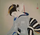 A Woodblock Print Kiseru in inks and colour on paper by Shimura Tatsumi, Print Kiseru in inks and colour on paper, edition limitation, sold Nov 2018