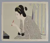 A Woodblock Print Kuchibeni (Lipstick) in inks and colour on paper by Shimura Tatsumi, Print Kuchibeni, sold Nov 2018