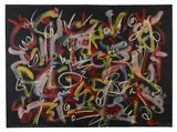 Peering Outside The Mosquito Net Gouache and pastel on black paper Signed and dated 7'80 lower right, titled lower left 55 x 75cm (21½ x 29½ in.) Unframed by Berenice Sydney, Gouache and pastel on black paper, sold Oct 2018