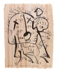 Papyrus with Ammit the Gobbler Ink on papyrus Signed and dated 9'82 lower right, titled lower left 41 x 31cm (16 x 12 in.) Unframed by Berenice Sydney, Ink on papyrus, sold Oct 2018