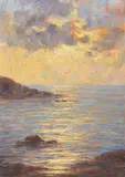 Sunset across the shore Oil on board Signed lower right 69.5 x 50.5cm (27¼ x 19¾ in.) λ Indicates that this lot may be subject to Droit de Suite royalty charges by Dieudonné Jacobs, Oil on board, sold Aug 2018
