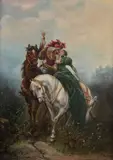 The Rendez-Vous Oil on canvas Signed lower right 104 x 65cm (41 x 25 5/8in.) by J. F. Hoffmann, Oil on canvas, sold Jul 2018