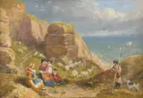 Welsh figures at Little Ormes Head, Llandudno Oil on board Signed lower right 15.3 x 23cm (6 x 9 in.) Please note: This work is oil on canvas-board by William Havell, Oil on board, sold Jul 2018