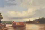 Barge on a river landscape Oil on panel Signed and dated 1839 lower left 24 x 36cm (9 1/2 x 14 1/8in.) Provenance: G.M Lotinga, Bond Street, London by Charles Bouchez, 1839, Oil on panel, offered Jul 2018