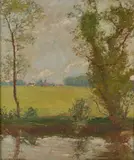 River landscapeOil on canvas-board Signed lower left 36 x 31cm (14 x 12 in.) by Frederick William Jackson, oil, offered Jul 2018