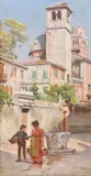 Conversation by the well Oil on canvas Signed lower right 59.5 x 31cm (23¼ x 12 in.) by William Logsdail, Oil on canvas, sold Jul 2018