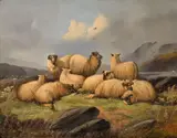 The Highland FlockOil on canvas laid to board 79 x 95.5cm (31 x 37½ in.) by John Charles Morris, oil, sold Jul 2018