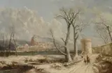 Winter landscape with river fort Oil on canvas Signed and dated 1868 lower right 120 x 180cm (47 1/4 x 70 7/8in.) by Joseph Paul Pettit, 1868, Oil on canvas, offered Jul 2018
