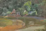 House and figures by a path Oil by Sylvia Gosse, Oil on board, offered Jul 2018
