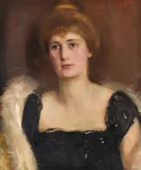 Portrait of a lady Oil on canvas Signed upper right 61.5 x 51cm (24 x 20 in.) λ Indicates that this lot may be subject to Droit de Suite royalty charges by Walter Ernest Webster, Oil on canvas, offered Jul 2018