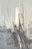 Boats in Harbour Mouth Oil by Claude Garanjoud, 1959, Oil on canvas, sold Jul 2018