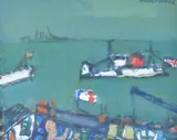 Entering Port Oil on canvasboard Signed by Alfred Cohen, 1980, Oil on canvasboard, sold Jul 2018