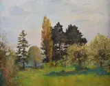 Poirieres en Fleurs en Sapins by Pierre Roussel, Oil on canvas, sold Jul 2018
