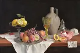 Still life with strawberries and wine bottle by Deborah Jones, Oil on canvas One signed and dated MCMLXX lower right Each, sold Jul 2018