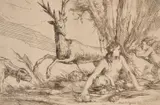 Earth represented by Cybele seated at the base of a tree by Giulio Carpioni, Etching, offered Jul 2018