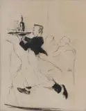 The Waiter - Tout suite! Etching with drypoint by Edmund Blampied, 1930, Etching with drypoint, sold Jul 2018
