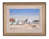 Coastal cottages Oil on board Signed and dated 76 lower right 35.5 x 50.5cm (14 x 19 7/8in.) by Charles van der Merwe, Oil on board, offered Jun 2018