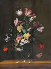Still life with spring flowers on a ledge by Jean-Michel Picart, Oil on pane l63 x, sold Apr 2018