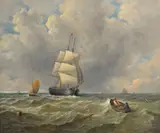 Shipping in choppy waters by John Moore, Oil on canvas, offered Apr 2018