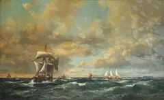 Shipping off Heligoland.Oil on canvas by Anton Melbye, 1863, Oil on canvas, sold Apr 2018