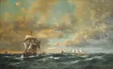 Shipping off Heligoland.Oil on canvas by Anton Melbye, 1863, Oil on canvas, sold Apr 2018