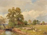 Sunset Eastnor near Malvern; In the valley of the Kennett by David Bates, 1909, Oil on canvas, sold Apr 2018