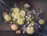 Basket of flowers by Hans Buchner, Oil on canvas, sold Apr 2018