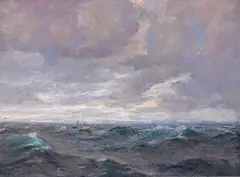 Schooner in turbulent seas by Julius Olsson, Oil on canvas, offered Apr 2018
