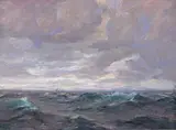 Schooner in turbulent seas by Julius Olsson, Oil on canvas, offered Apr 2018