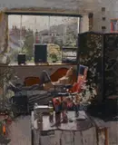 Valerie - Winter Interior by Ken Howard, Oil on canvas, sold Apr 2018